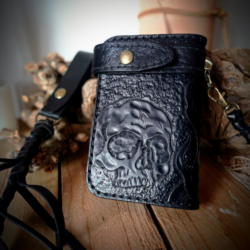 Biker Geldbörse - Schwarz - Flammen und Totenkopf